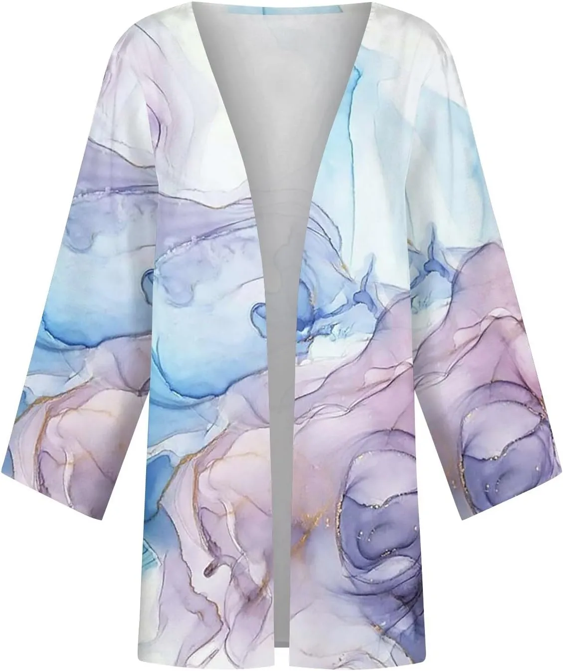 FlekmanArt Kimonos for Women Casual Print 3/4 Sleeve Open Front Cardigan Casual Loose Lightweight Trendy Flowy Dressy Jacket
