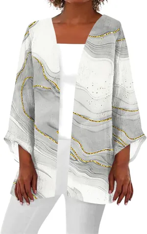 FlekmanArt Kimonos for Women Casual Print 3/4 Sleeve Open Front Cardigan Casual Loose Lightweight Trendy Flowy Dressy Jacket