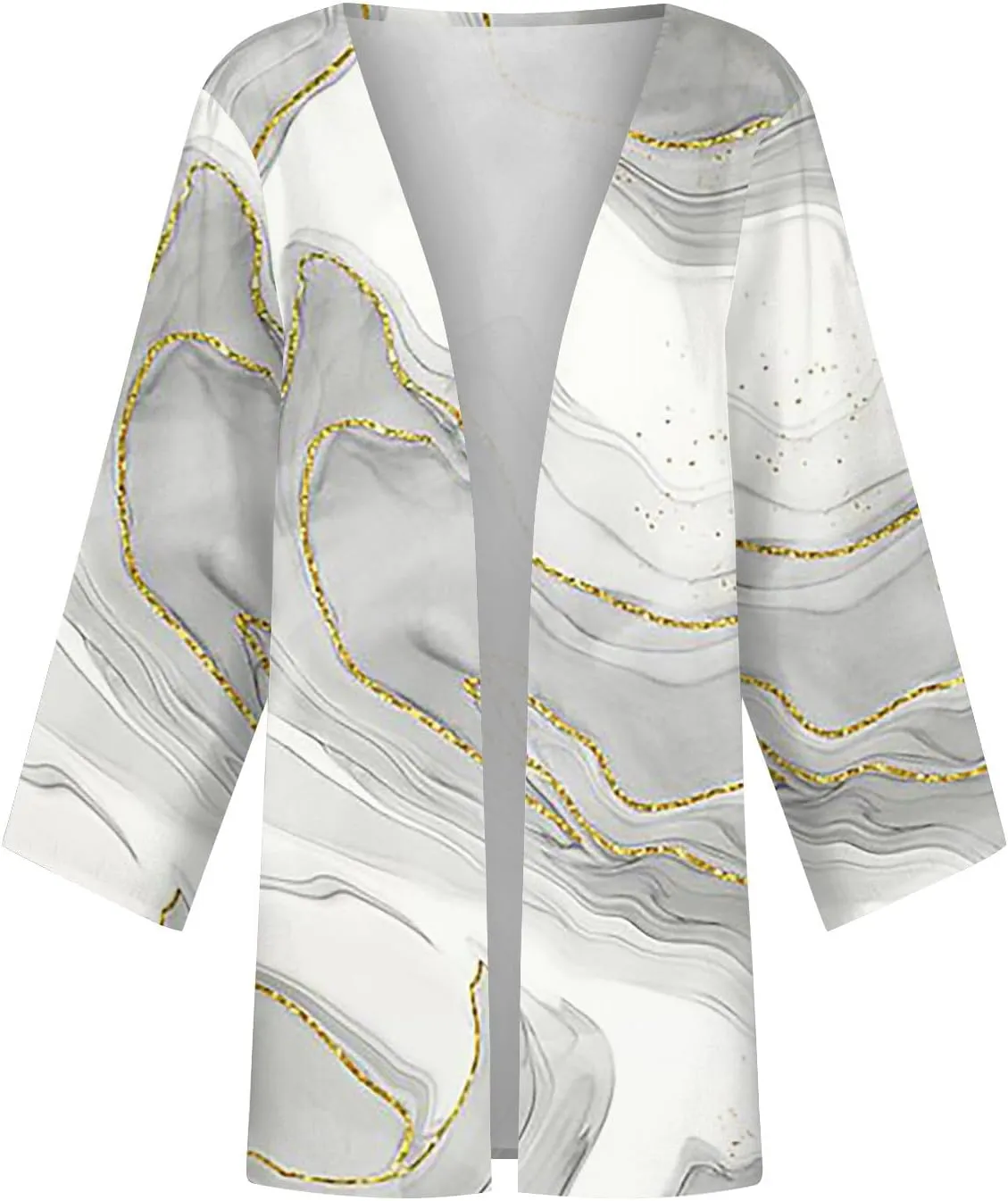 FlekmanArt Kimonos for Women Casual Print 3/4 Sleeve Open Front Cardigan Casual Loose Lightweight Trendy Flowy Dressy Jacket