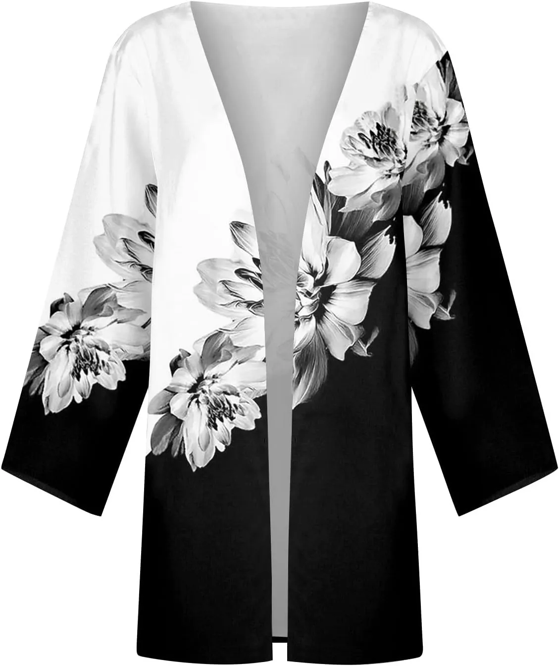 FlekmanArt Kimonos for Women Casual Print 3/4 Sleeve Open Front Cardigan Casual Loose Lightweight Trendy Flowy Dressy Jacket