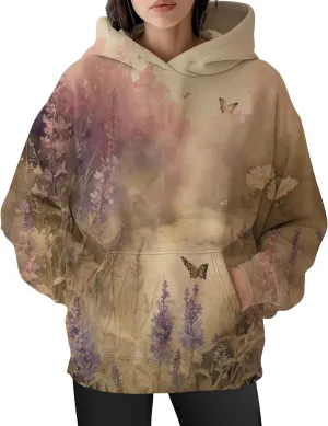 Flower Hoodie for Women Y2K Oversized Floral Printed Sweatshirts Casual Long Sleeve Hooded Sweatshirts with Pocket