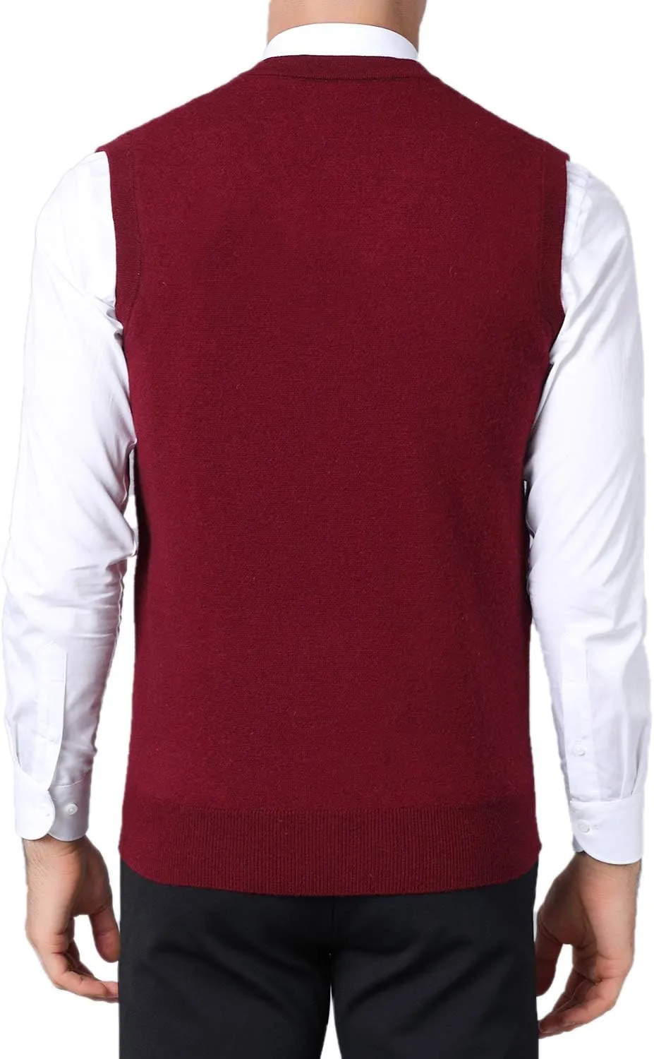 FULIER Men's Cashmere Wool V-Neck Sleeveless Vest Classic Pullover Knitted Waistcoat Sweater Cardigans Tank Tops