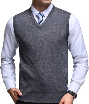 FULIER Men's Cashmere Wool V-Neck Sleeveless Vest Classic Pullover Knitted Waistcoat Sweater Cardigans Tank Tops