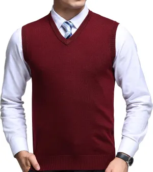 FULIER Men's Cashmere Wool V-Neck Sleeveless Vest Classic Pullover Knitted Waistcoat Sweater Cardigans Tank Tops