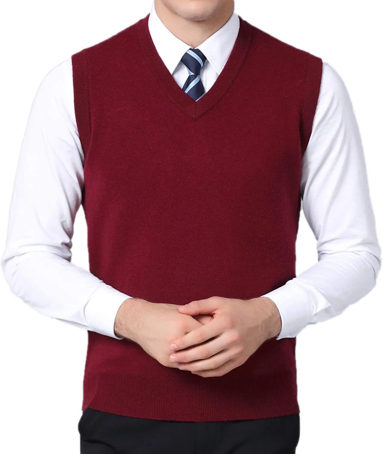 FULIER Men's Cashmere Wool V-Neck Sleeveless Vest Classic Pullover Knitted Waistcoat Sweater Cardigans Tank Tops