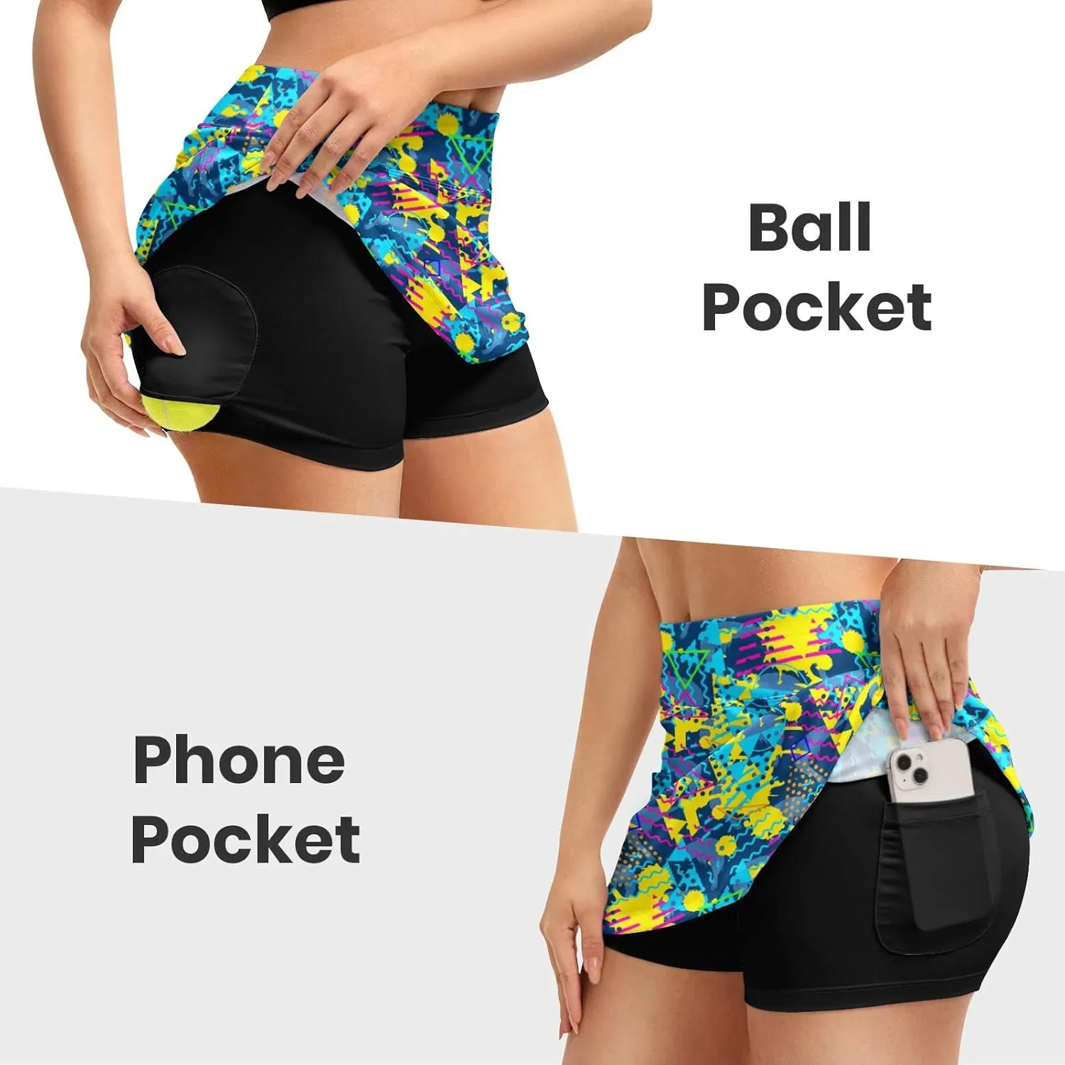 Funny Print Tennis Skirts for Women Pleated Skirts with Pocket Breathable Womens Golf Skorts for Workout Pickleball