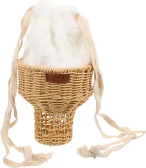 Furry Ice Cream Bag Plush Bucket Purse Cute Straw Weave Design for Women Adorable and Functional Wallet for Winter Outfits