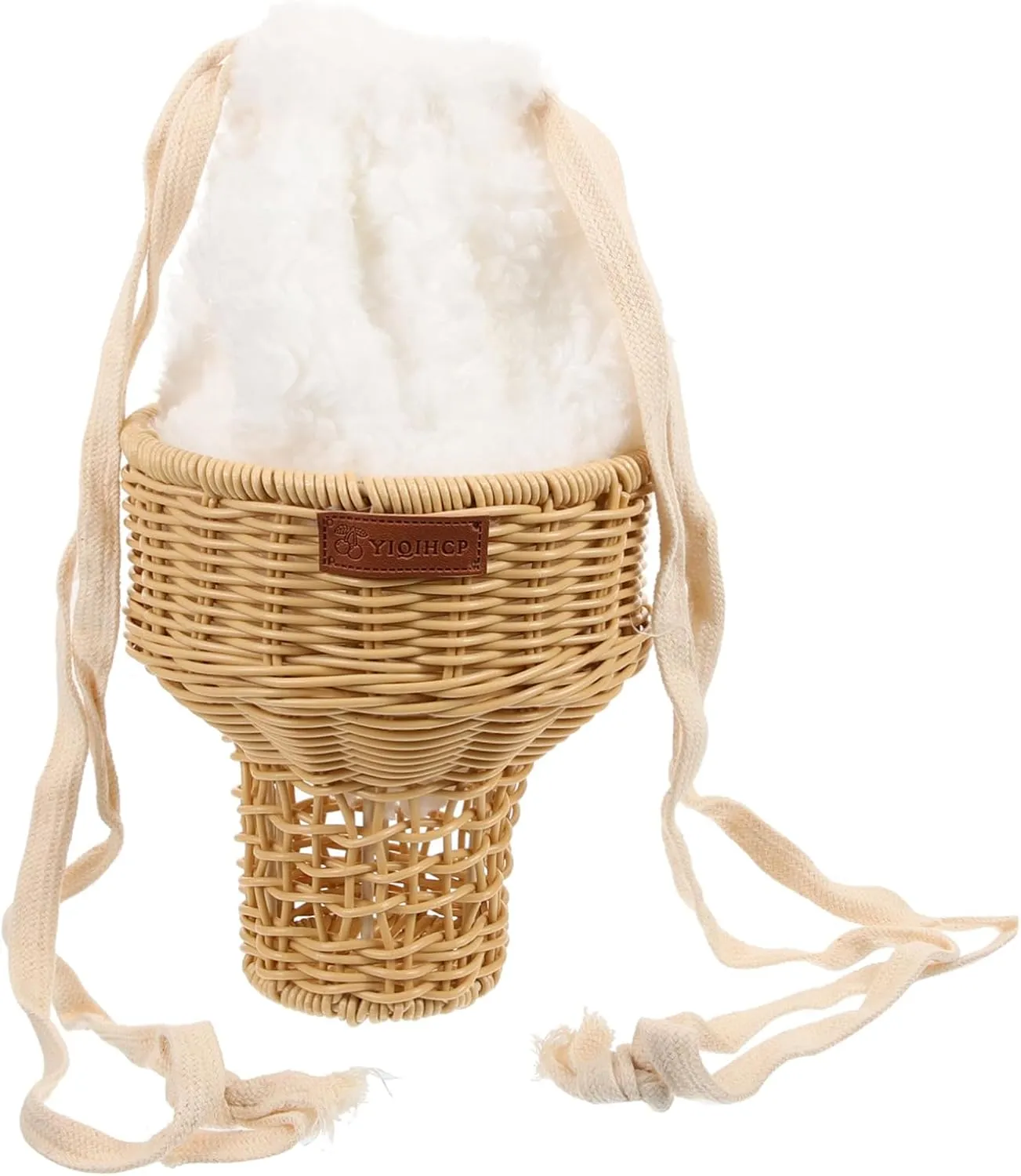 Furry Ice Cream Bag Plush Bucket Purse Cute Straw Weave Design for Women Adorable and Functional Wallet for Winter Outfits