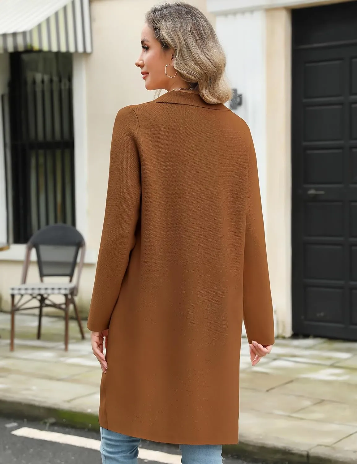 Genhoo Womens Long Cardigan Sweaters Knit Open Front Coatigan Lapel Knee Length Cardigan Coat with Pockets