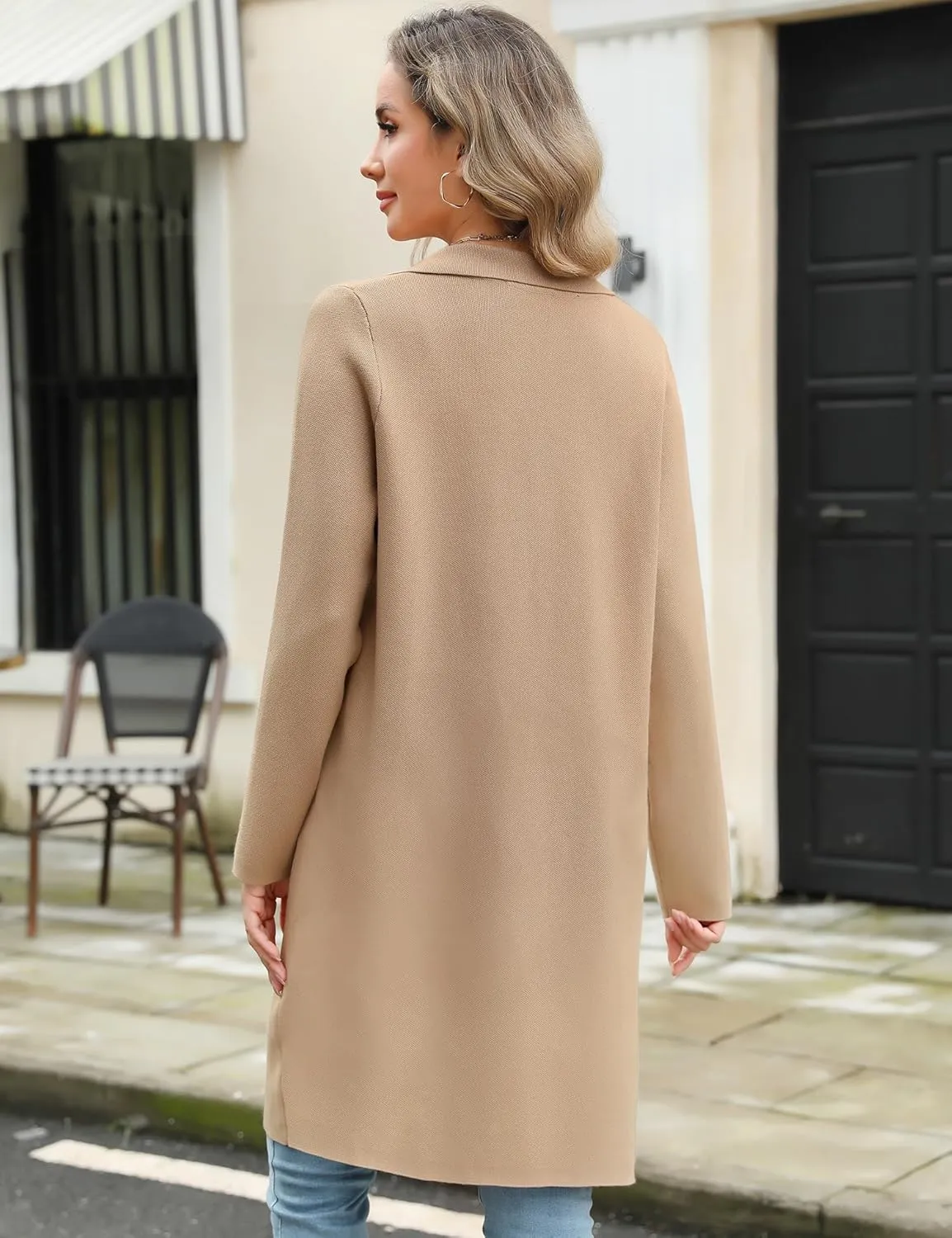 Genhoo Womens Long Cardigan Sweaters Knit Open Front Coatigan Lapel Knee Length Cardigan Coat with Pockets