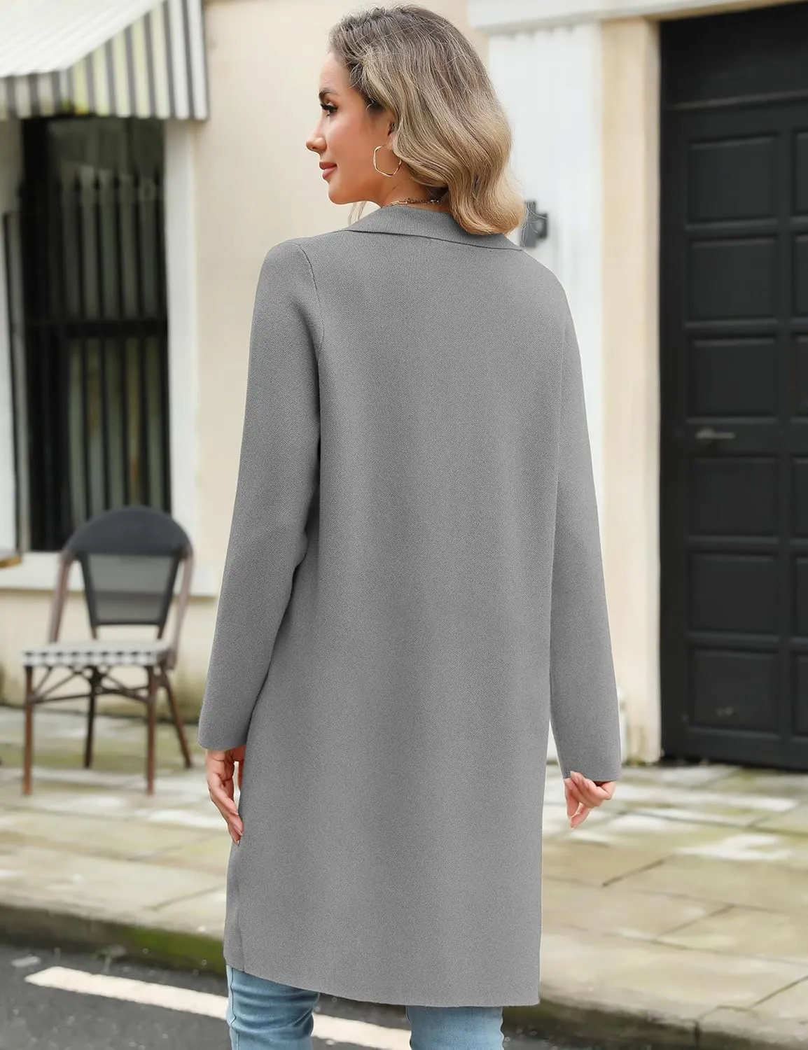 Genhoo Womens Long Cardigan Sweaters Knit Open Front Coatigan Lapel Knee Length Cardigan Coat with Pockets