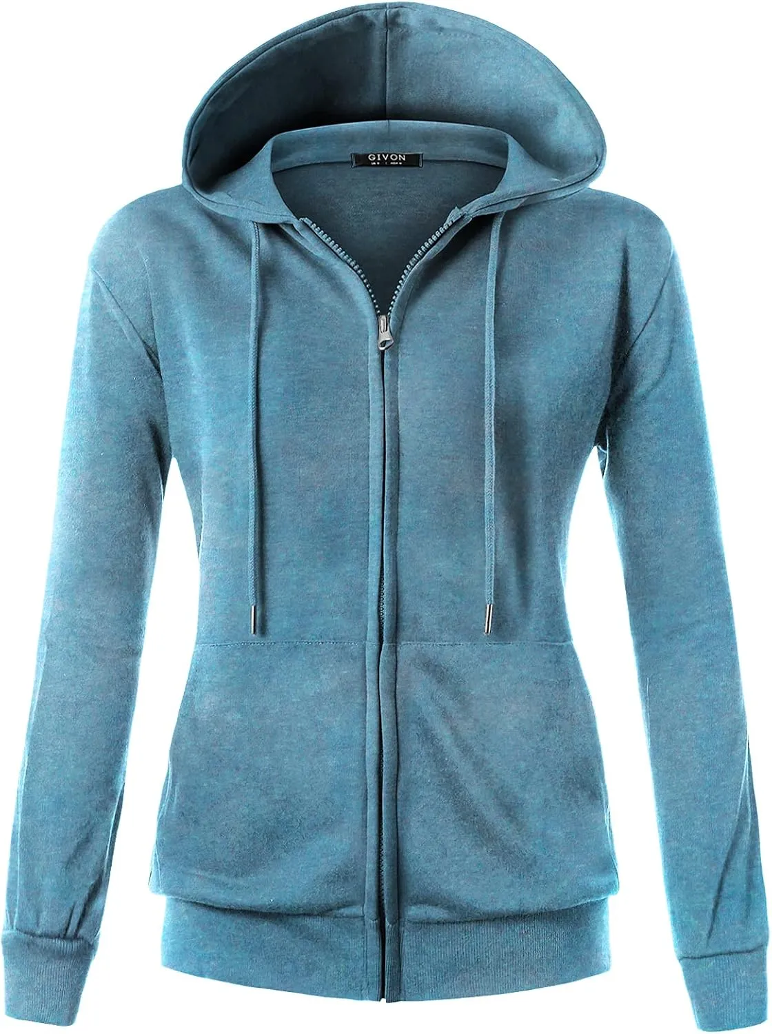 GIVON Basic Lightweight Zip Up Hoodie Long Sleeve Thin Hooded Jacket for Women with Plus Size