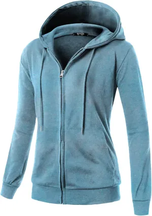 GIVON Basic Lightweight Zip Up Hoodie Long Sleeve Thin Hooded Jacket for Women with Plus Size