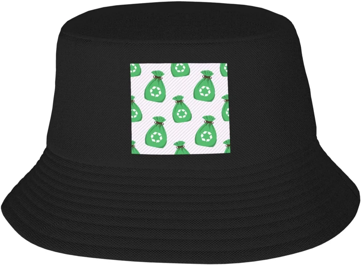 Green Garbage Bag Seamless Pattern Bucket Hat for Women Men Bucket Hats Summer Sun Hats Beach Travel Fishing Golf Cap
