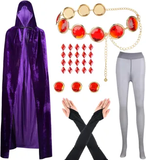 Halloween Cosplay Costume Set Include Velvet Cloak Waist Belt Pantyhose Gloves Sticker for Women Anime Dress Up