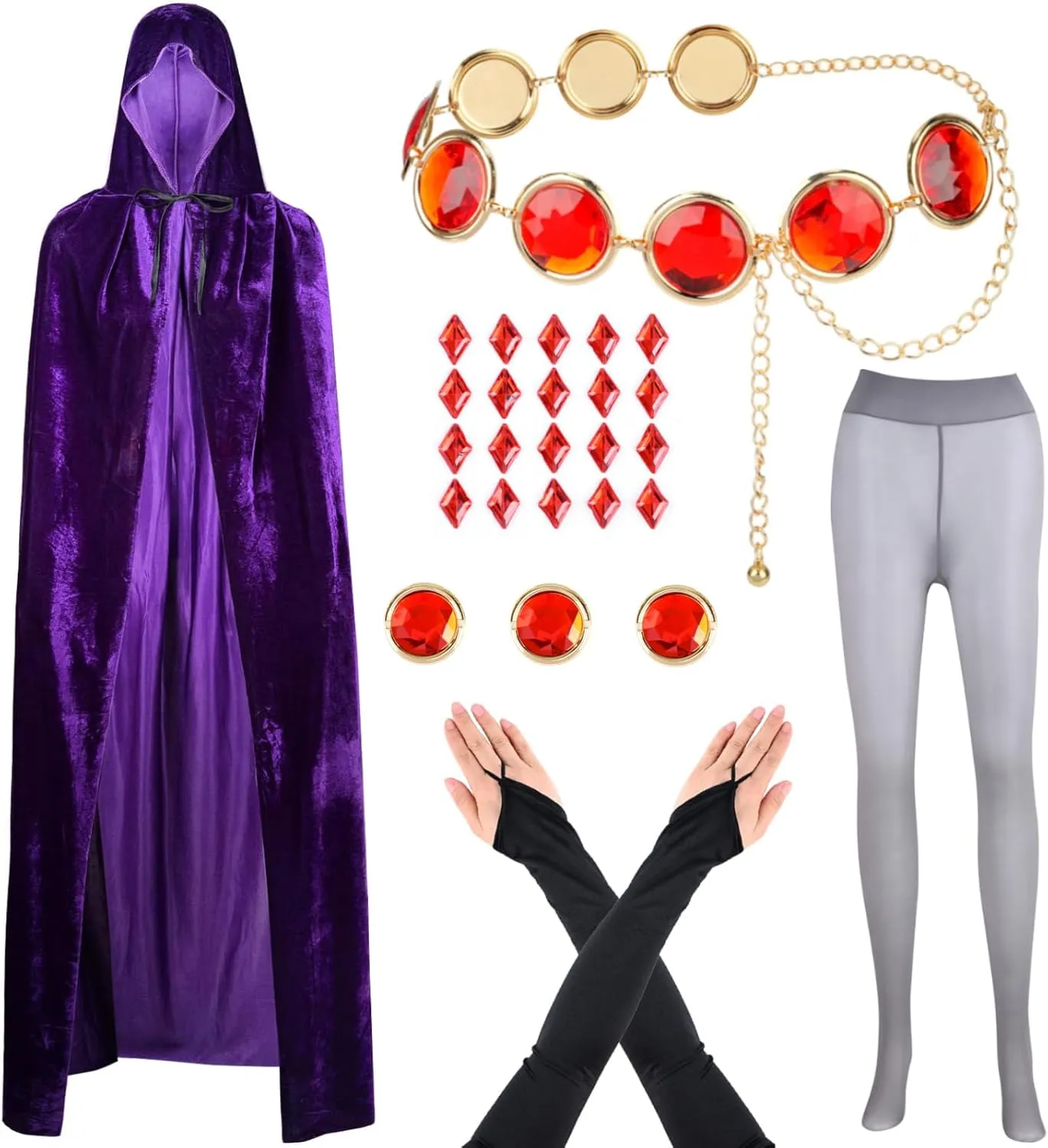 Halloween Cosplay Costume Set Include Velvet Cloak Waist Belt Pantyhose Gloves Sticker for Women Anime Dress Up
