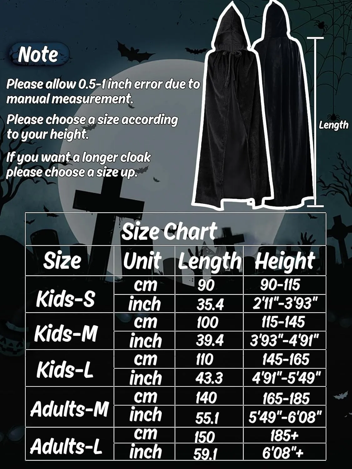 Halloween Grim Reaper Costumes for Boys Adults Black Hooded Cloak Scythe Skull Mask Skeleton Gloves