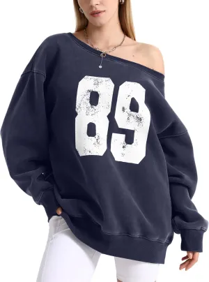 Hatant Off the Shoulder Sweatshirts Womens Graphic Hoodies Jersey Sweatshirts Off Shoulder Sweat Pullover Hoodies for Women