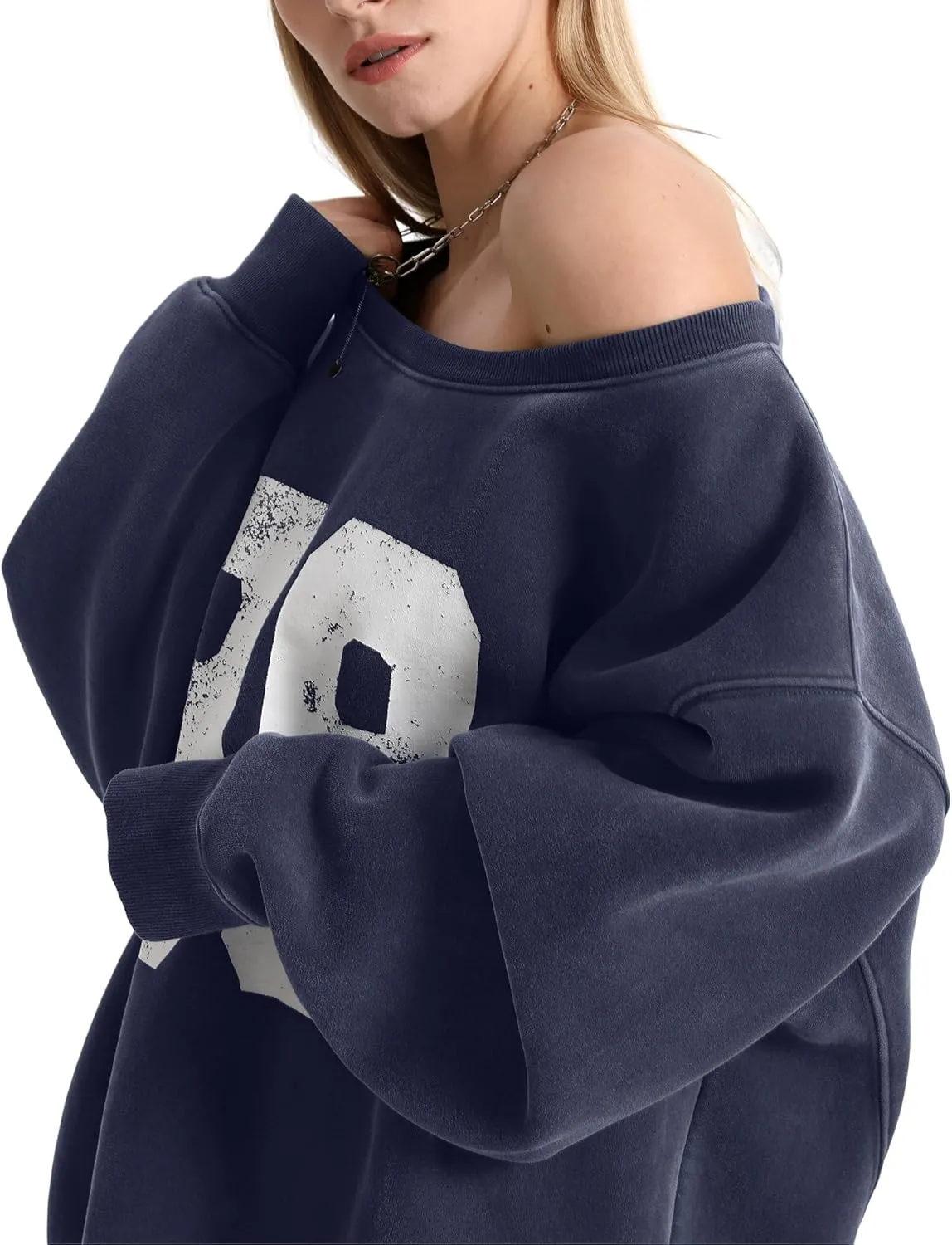 Hatant Off the Shoulder Sweatshirts Womens Graphic Hoodies Jersey Sweatshirts Off Shoulder Sweat Pullover Hoodies for Women