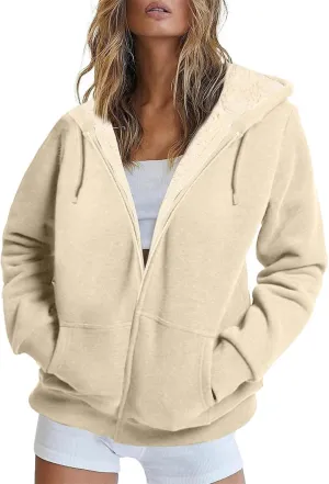 Heated Jackets for Women Zip Up Long Sleeve Hoodies with Pockets Fleece Sherpa Lined Fall Winter Coats