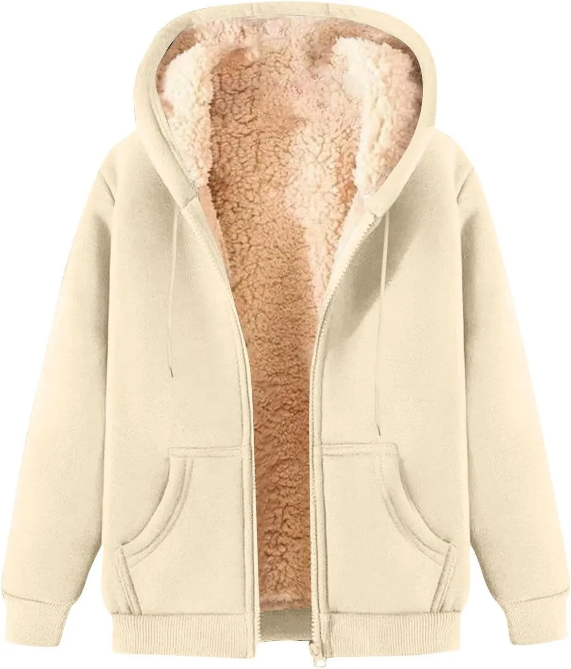 Heated Jackets for Women Zip Up Long Sleeve Hoodies with Pockets Fleece Sherpa Lined Fall Winter Coats