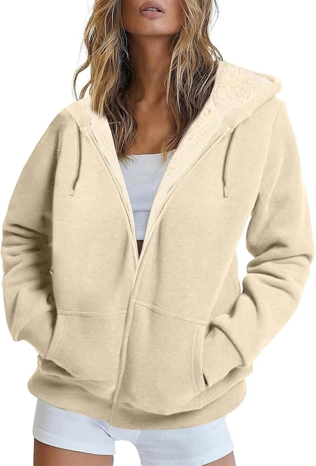 Heated Jackets for Women Zip Up Long Sleeve Hoodies with Pockets Fleece Sherpa Lined Fall Winter Coats