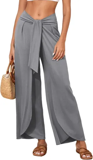 Herseas Women's Brown Beach Pants, Wide Leg, High Waist, Palazzo, Size 25 Inches