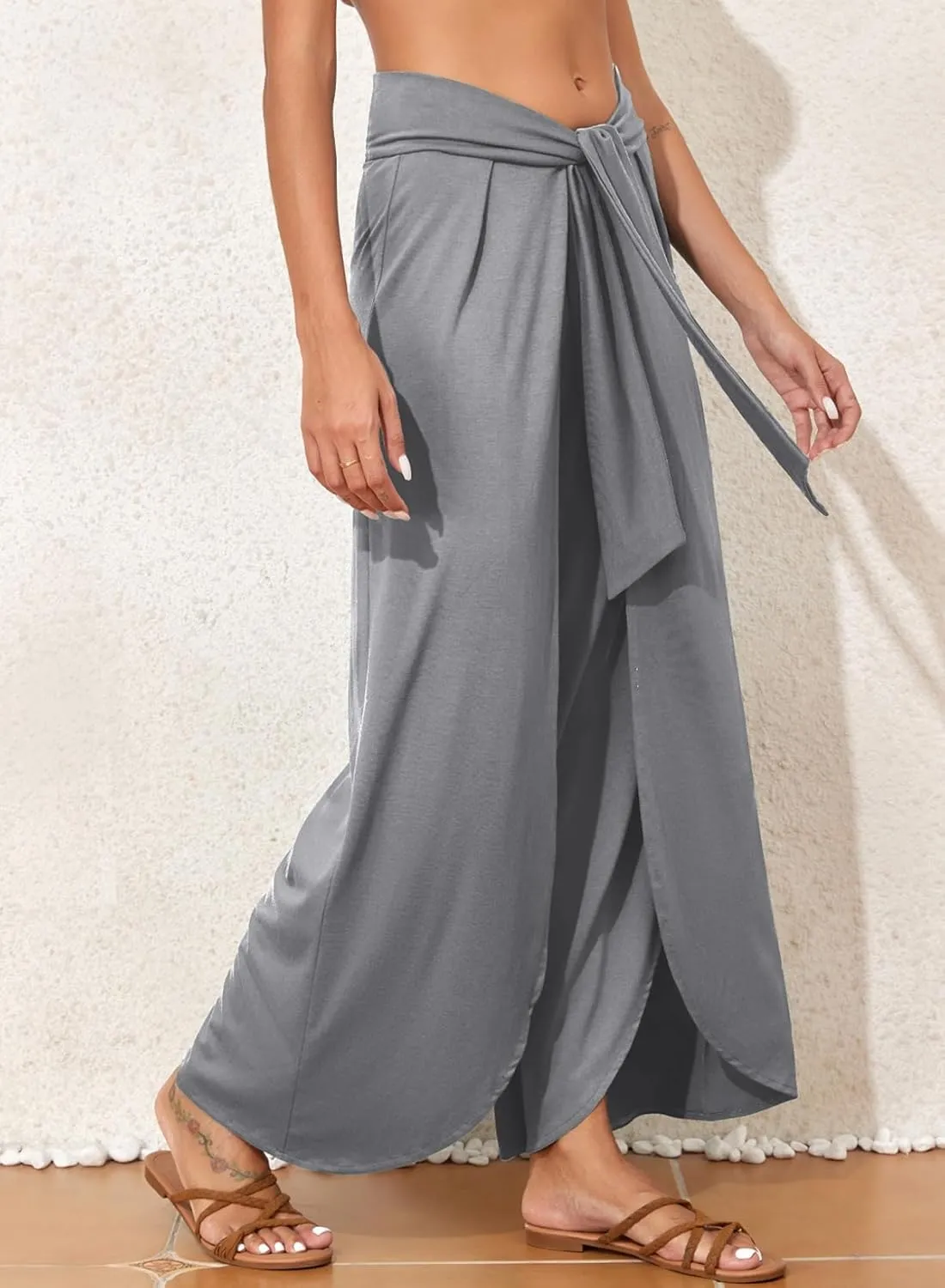 Herseas Women's Brown Beach Pants, Wide Leg, High Waist, Palazzo, Size 25 Inches