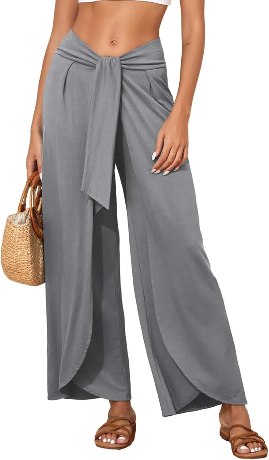 Herseas Women's Brown Beach Pants, Wide Leg, High Waist, Palazzo, Size 25 Inches