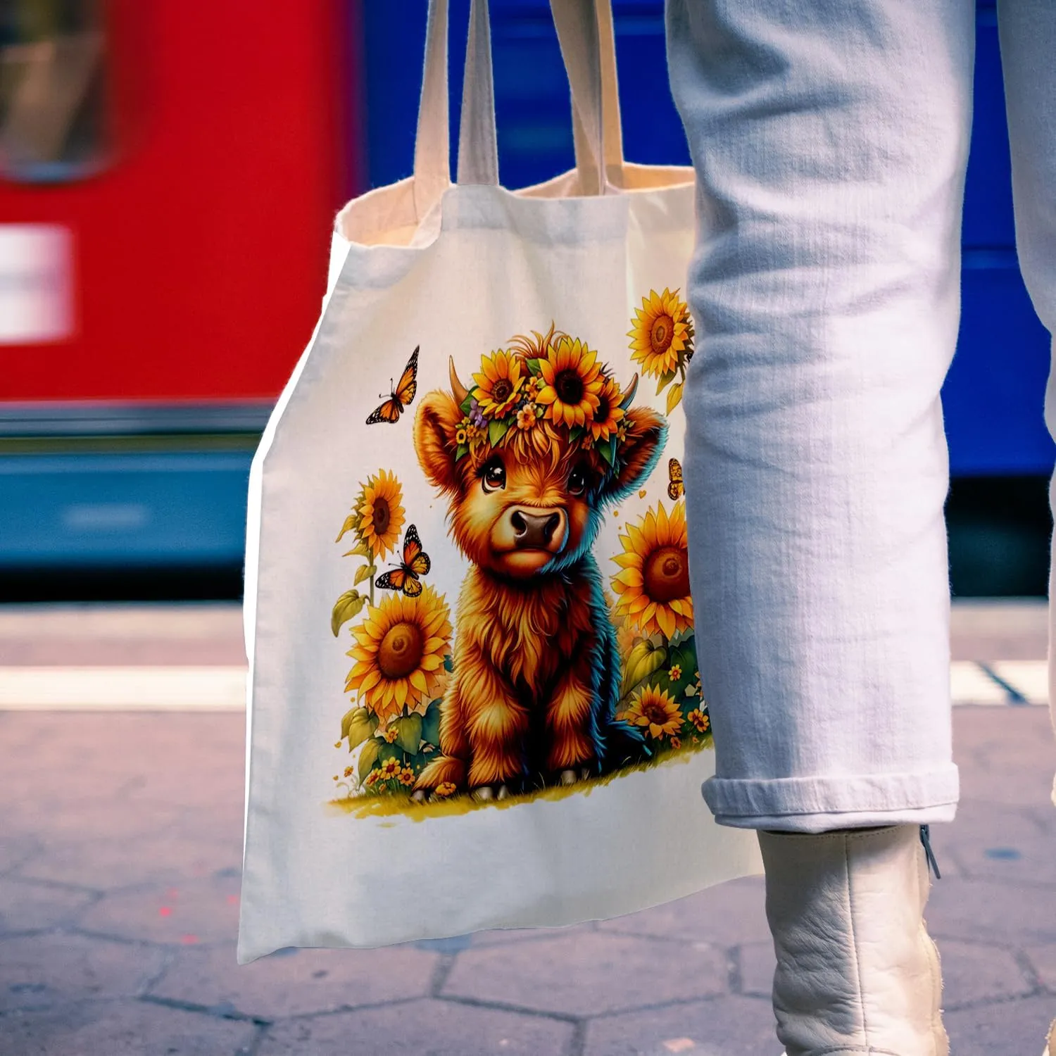 Highland Cow Canvas Tote Bag, Western Coquette Christmas Gifts for Women Cow Lovers