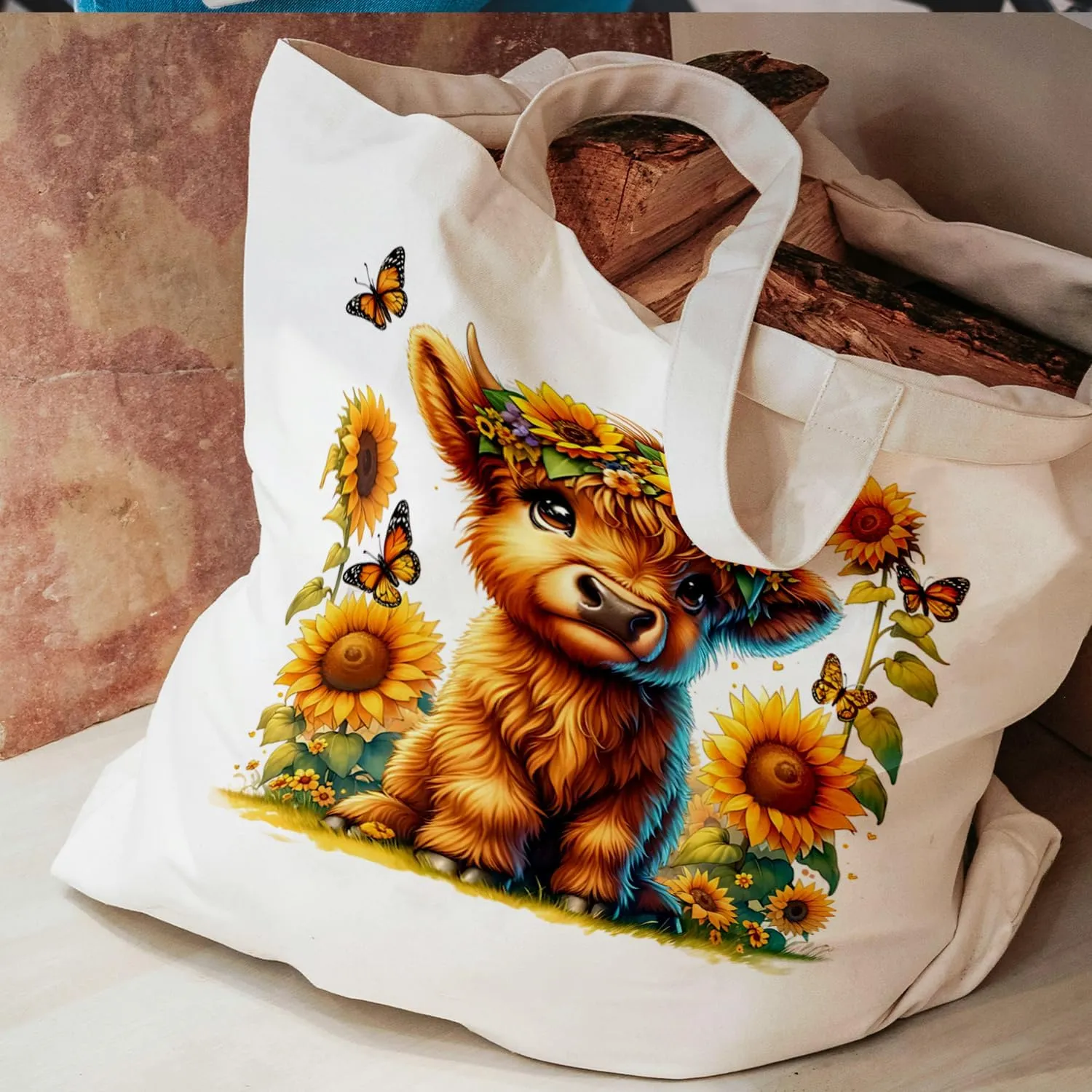 Highland Cow Canvas Tote Bag, Western Coquette Christmas Gifts for Women Cow Lovers