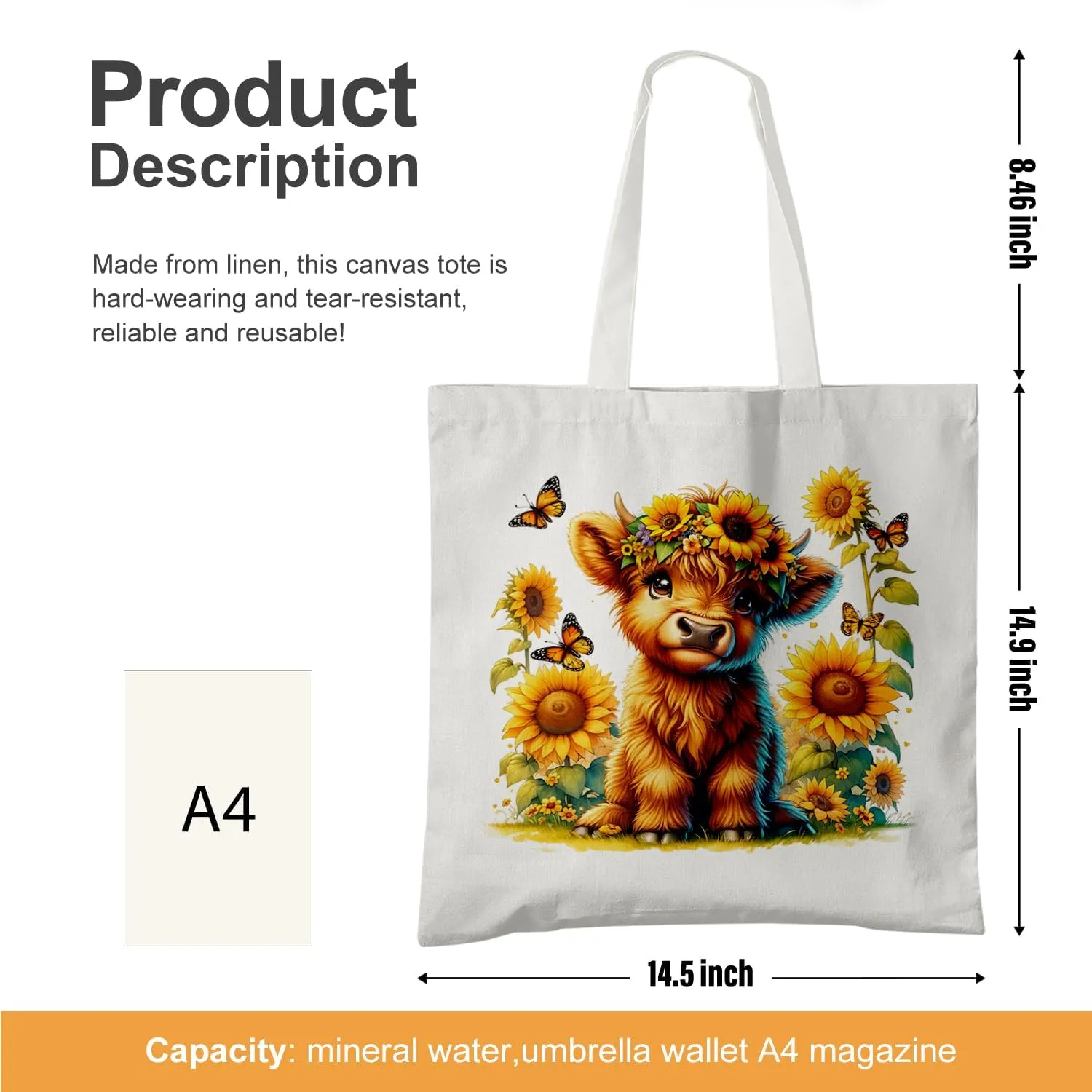 Highland Cow Canvas Tote Bag, Western Coquette Christmas Gifts for Women Cow Lovers