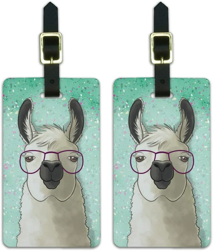 Hip Llama with Glasses Luggage ID Tags Suitcase Carry-On Cards - Set of 2