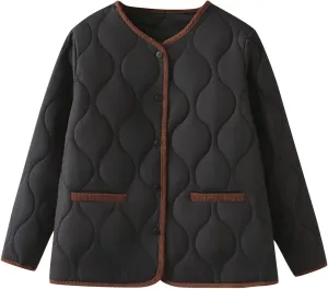 hlysgo Womens Lightweight Jackets Long Sleeve Casual Padded Cotton Coat Fall Fashion Quilted Jackets Spring Outerwear