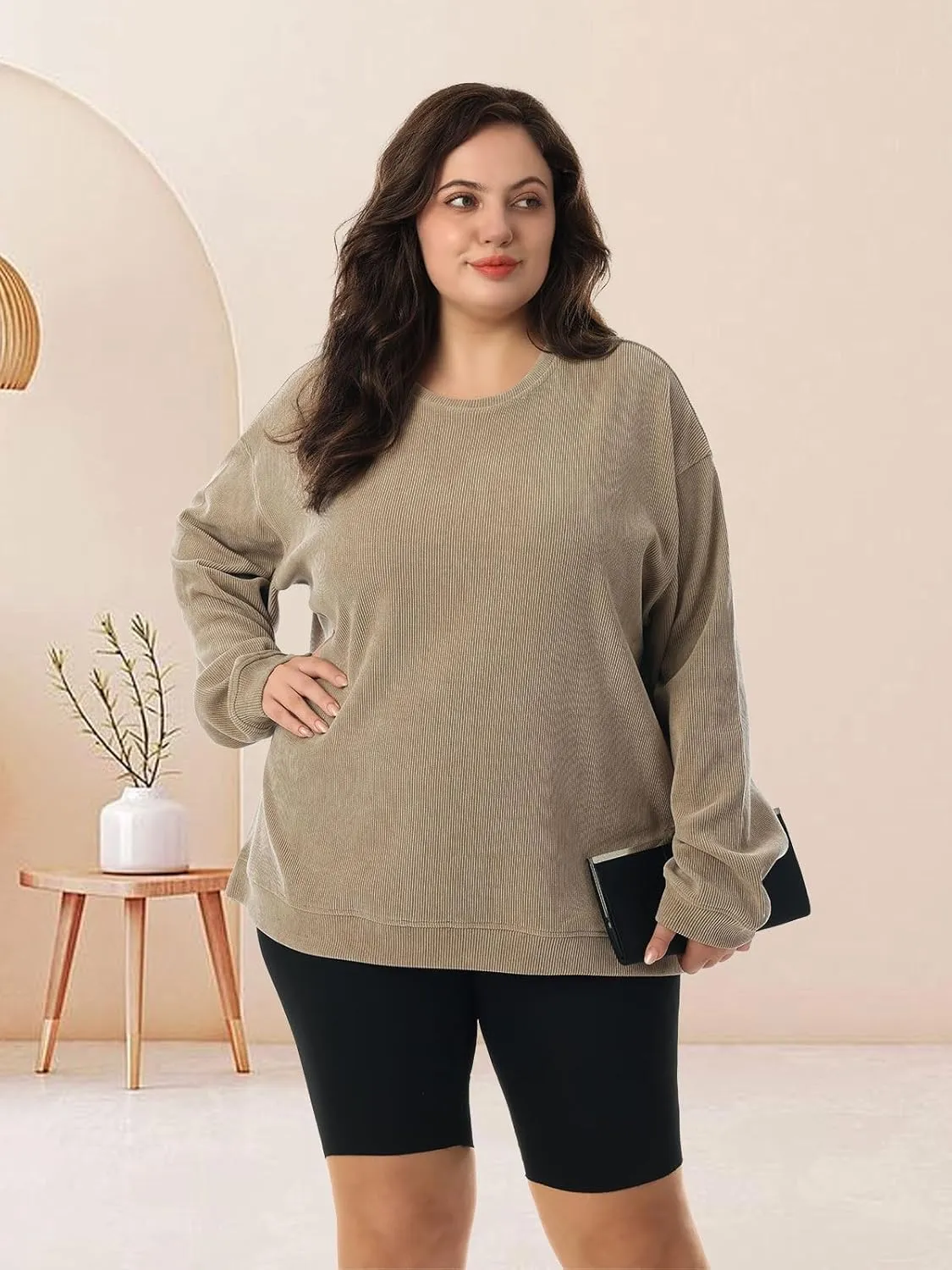 HOdo Women's Plus Size Sweatshirts Oversized Pullover Long Sleeve Tops Crew Neck Sweat Shirt Casual Loose Fitting 1X-5X