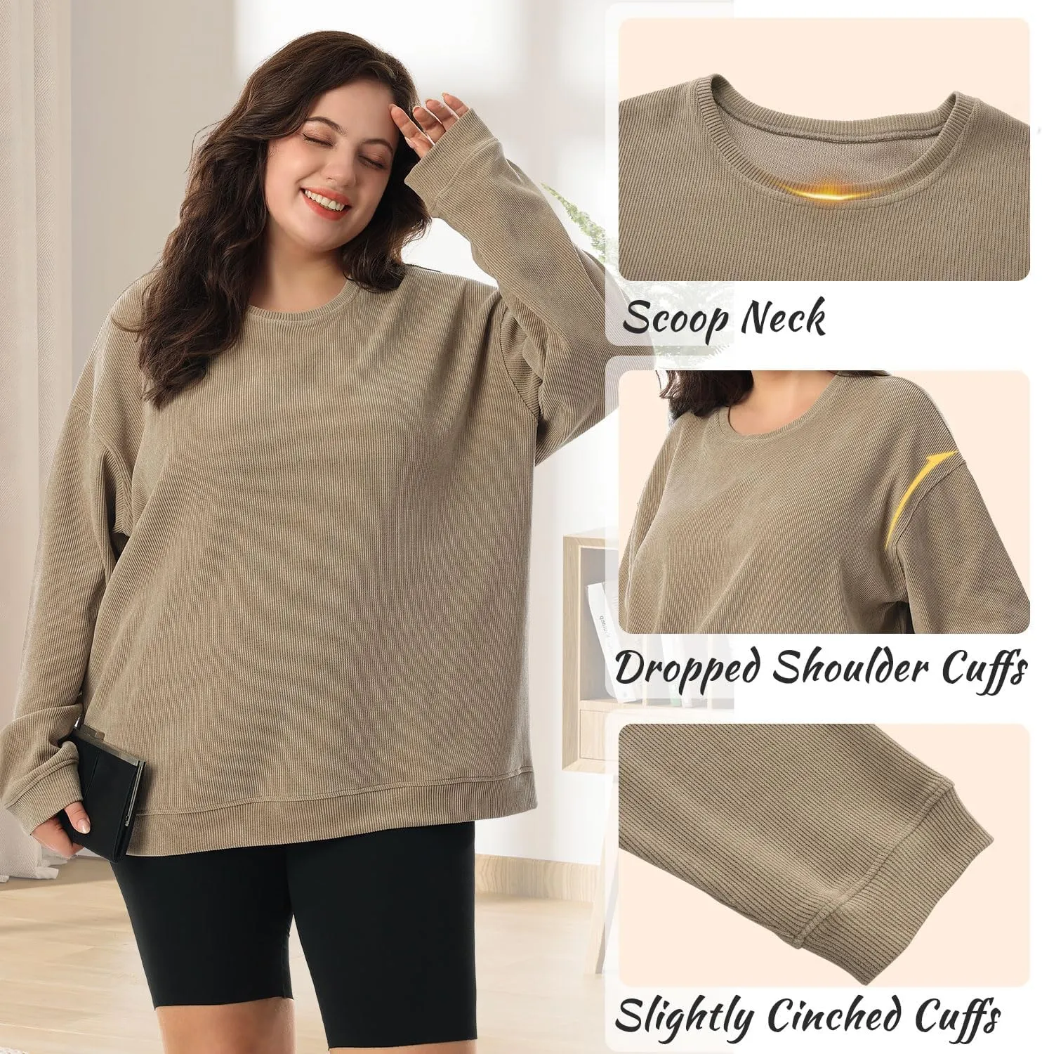 HOdo Women's Plus Size Sweatshirts Oversized Pullover Long Sleeve Tops Crew Neck Sweat Shirt Casual Loose Fitting 1X-5X