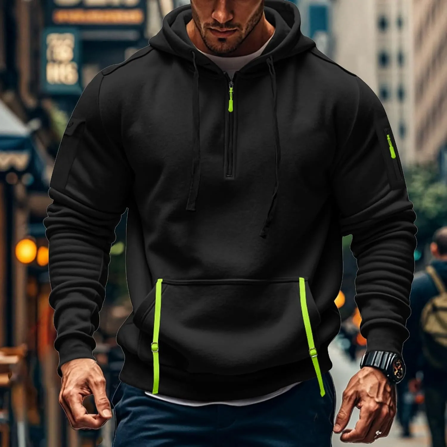 Hoodies for Men Collar Drawstring Hoodies Pullover Casual Long Sleeve Athletic Sweatshirts 2024