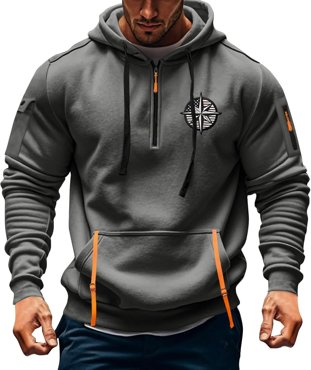 Hoodies for Men Collar Drawstring Hoodies Pullover Casual Long Sleeve Athletic Sweatshirts 2024