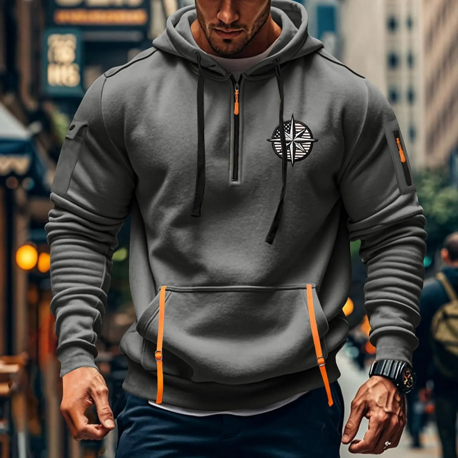 Hoodies for Men Collar Drawstring Hoodies Pullover Casual Long Sleeve Athletic Sweatshirts 2024