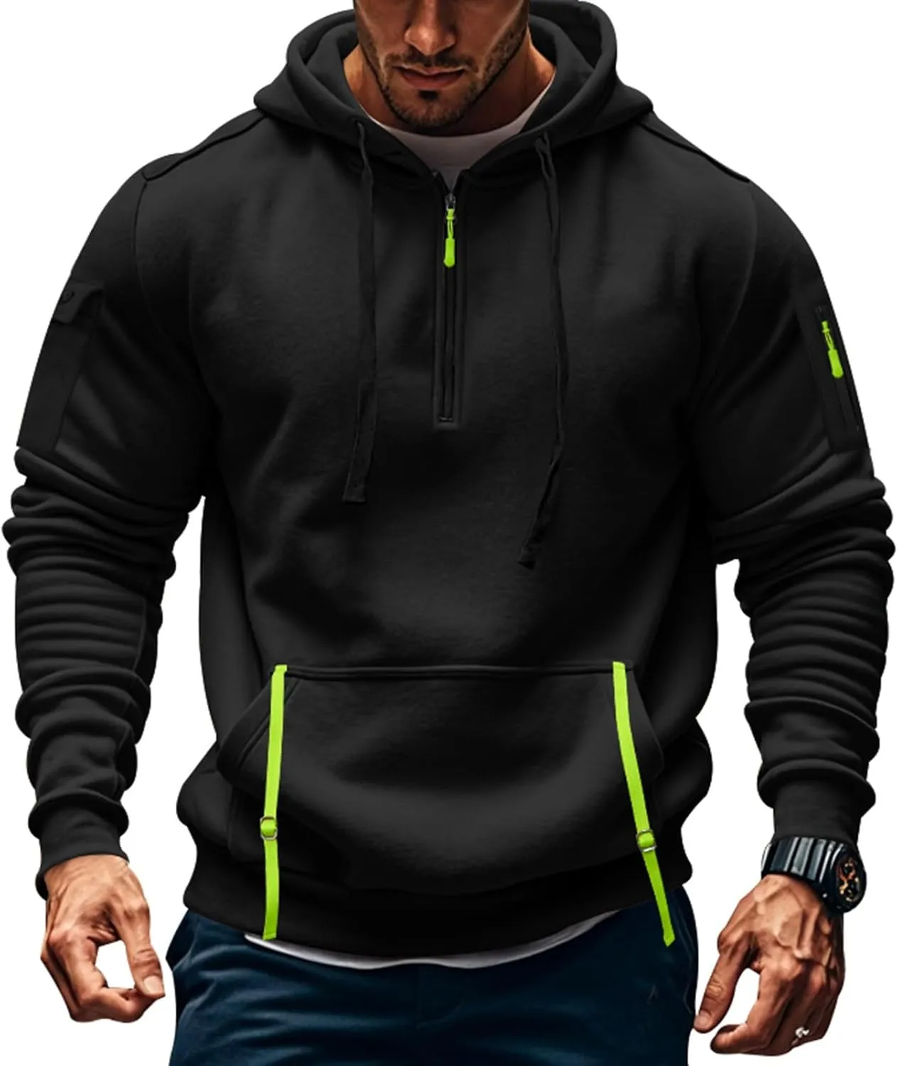 Hoodies for Men Collar Drawstring Hoodies Pullover Casual Long Sleeve Athletic Sweatshirts 2024