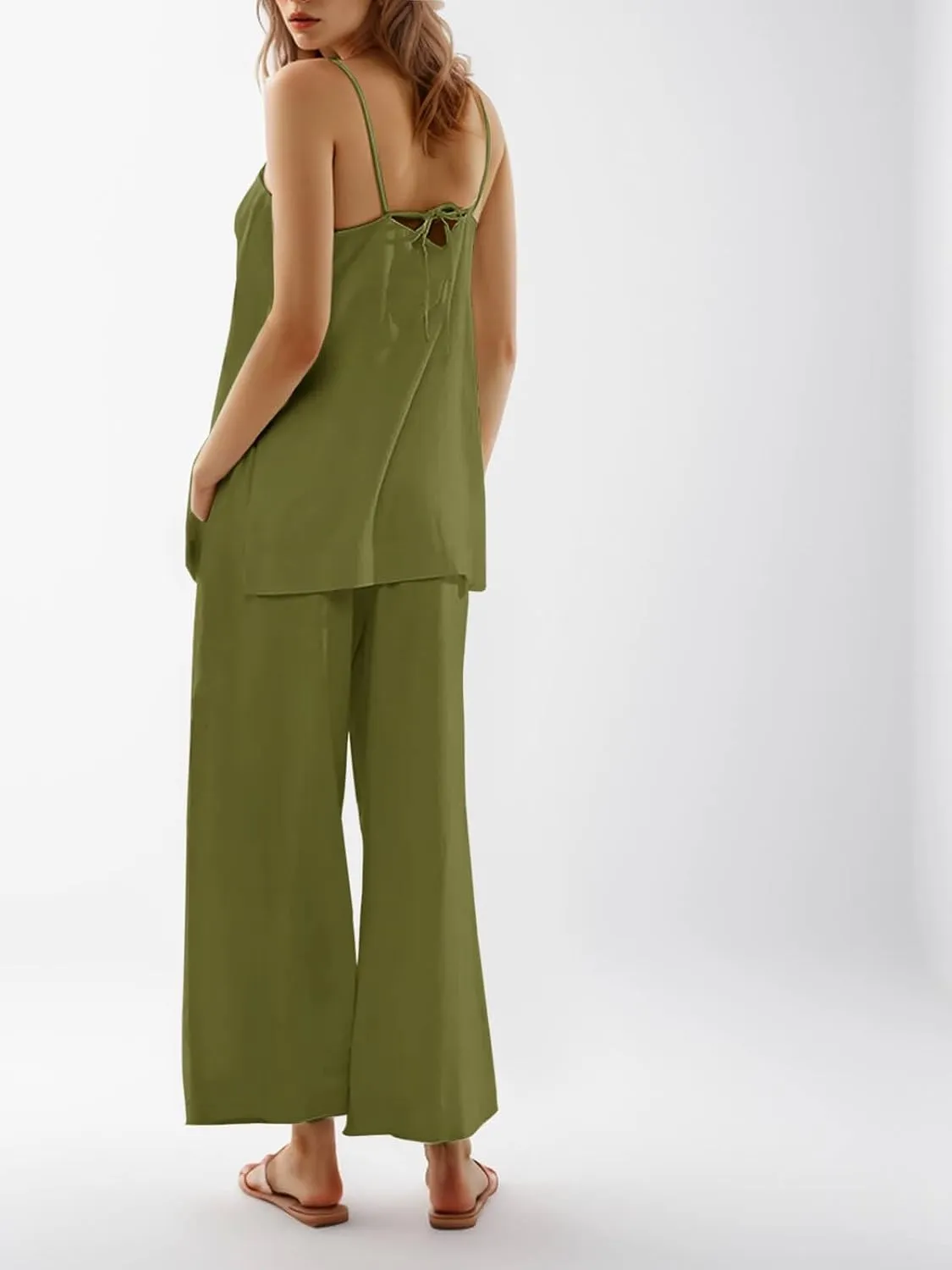 Imily Bela Womens 2 Piece Outfits Linen Set Camisole Tops and Wide Leg Pants Vacation Matching Loungewear