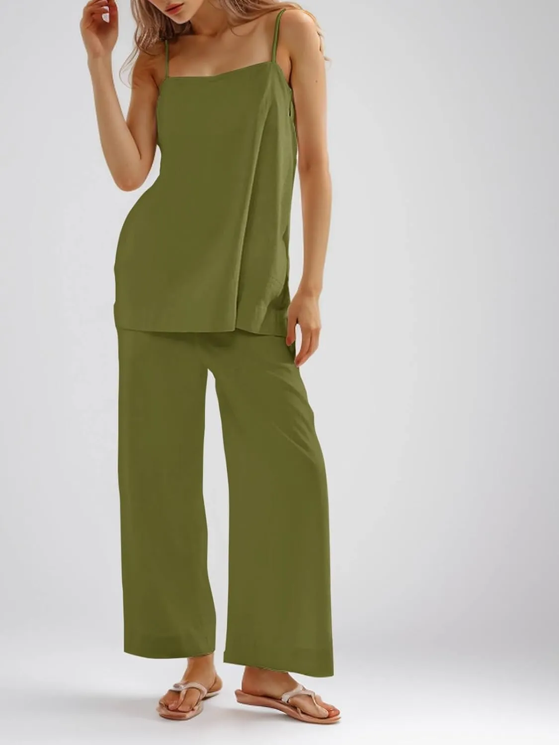 Imily Bela Womens 2 Piece Outfits Linen Set Camisole Tops and Wide Leg Pants Vacation Matching Loungewear