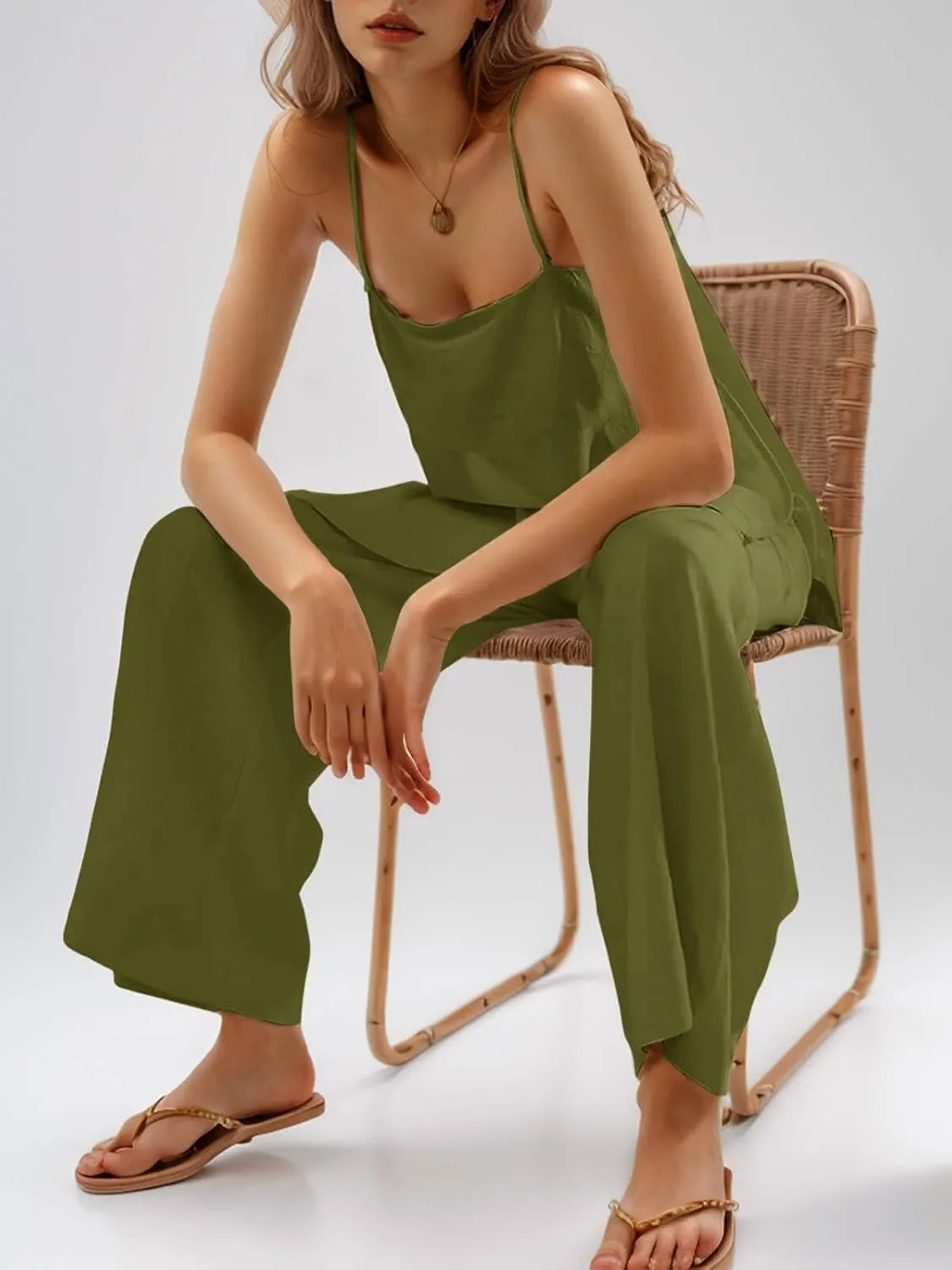 Imily Bela Womens 2 Piece Outfits Linen Set Camisole Tops and Wide Leg Pants Vacation Matching Loungewear