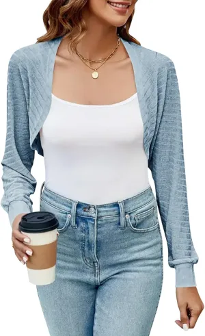 Imily Bela Women's Summer Cropped Cardigan Casual Long Sleeve Knit Sweaters Open Front Bolero Shrugs for Dresses