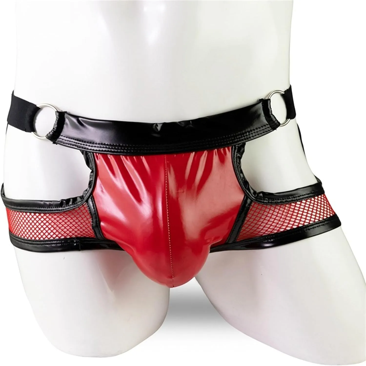 JEKE-DG Men's Leather Hollow Out Boxer Briefs See Through Mesh Shorts Pants Low Rise Breathable Clubwear Underwear