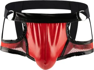 JEKE-DG Men's Leather Hollow Out Boxer Briefs See Through Mesh Shorts Pants Low Rise Breathable Clubwear Underwear