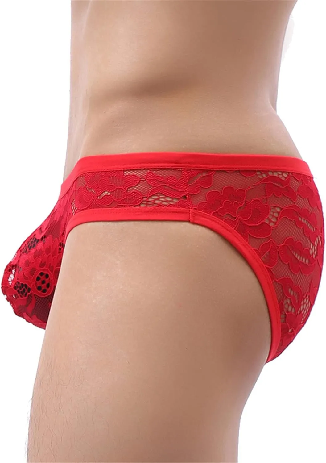 JEsilunmaMY Low Rise Briefs for Men Lace Sheer Breathable Pouch Underwear See Through Sexy Lingerie Sissy Panties Bikini