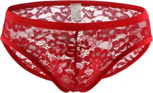 JEsilunmaMY Low Rise Briefs for Men Lace Sheer Breathable Pouch Underwear See Through Sexy Lingerie Sissy Panties Bikini