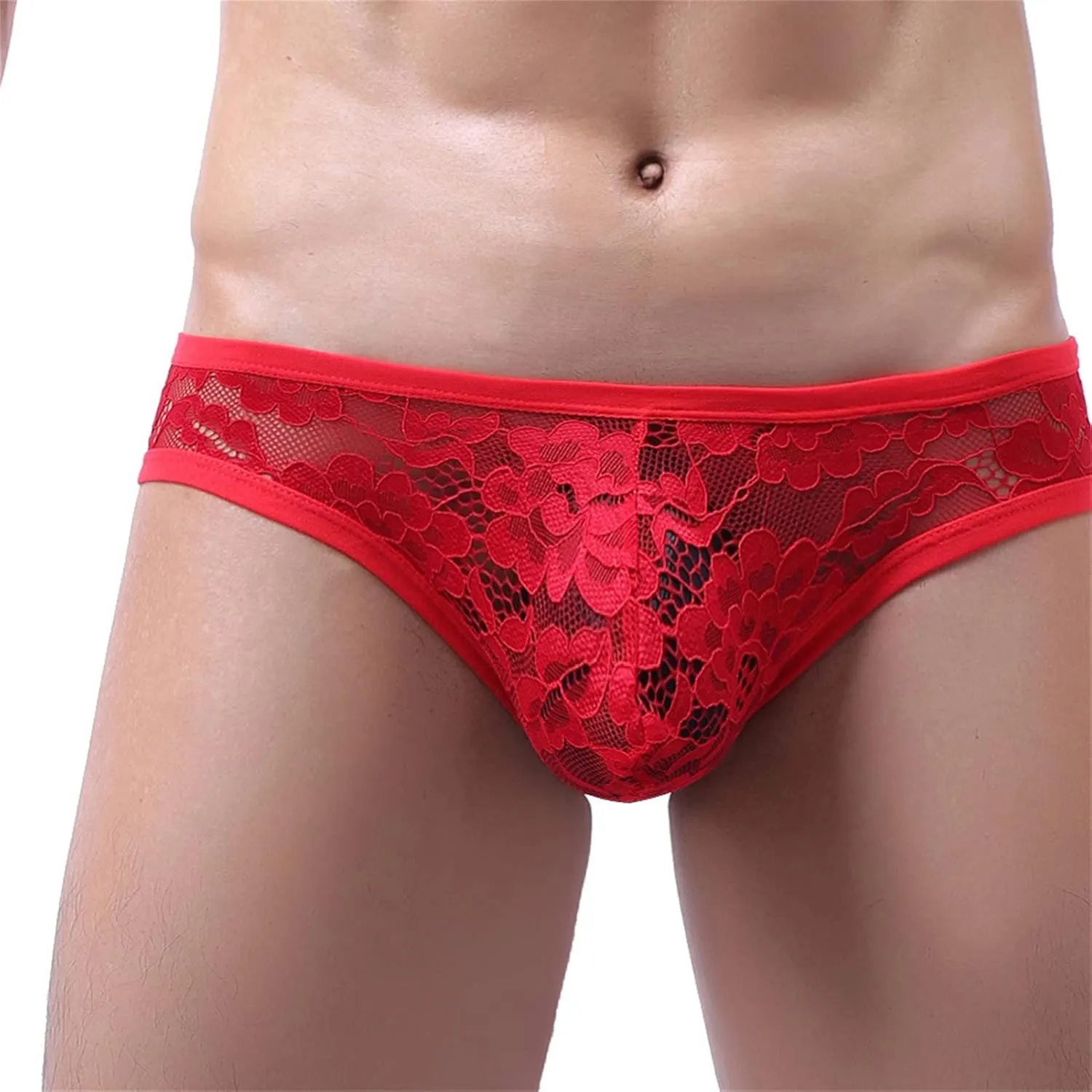 JEsilunmaMY Low Rise Briefs for Men Lace Sheer Breathable Pouch Underwear See Through Sexy Lingerie Sissy Panties Bikini