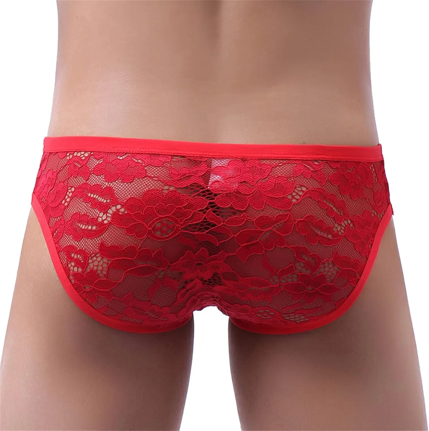 JEsilunmaMY Low Rise Briefs for Men Lace Sheer Breathable Pouch Underwear See Through Sexy Lingerie Sissy Panties Bikini